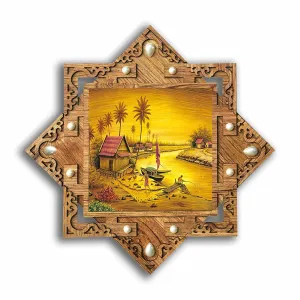 pnf Star shaped Wooden Frame with Photo of Hand painting landscape scenery-9310(16.5x16.5inch,Multicolour,Wood)