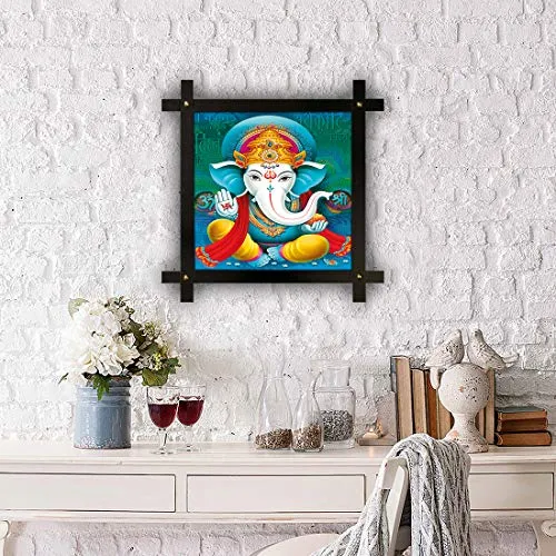 Poster N Frames Cross Wooden Frame Hand-Crafted with Photo of Ganeshji (ganpati) 14760-(16.5x16.5inch,wood,multicolour)