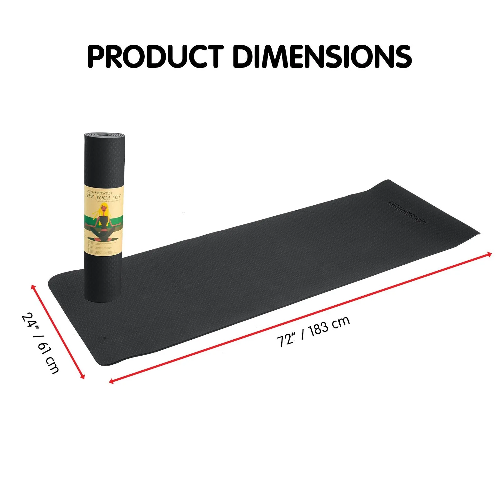 Powertrain TPE Pilates Exercise Yoga Mat 6mm - Black