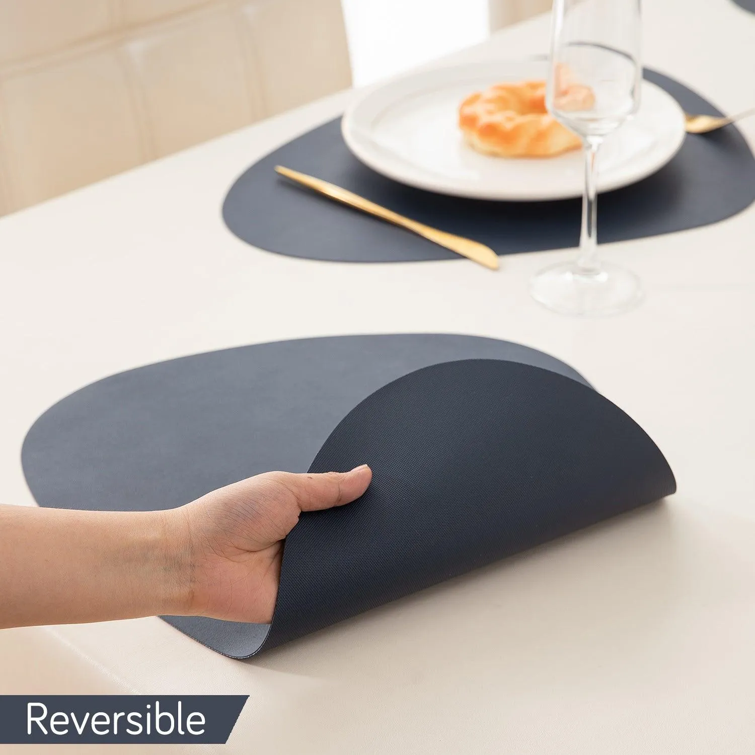 Premium Faux Leather Dining Table Mats, Navy Blue