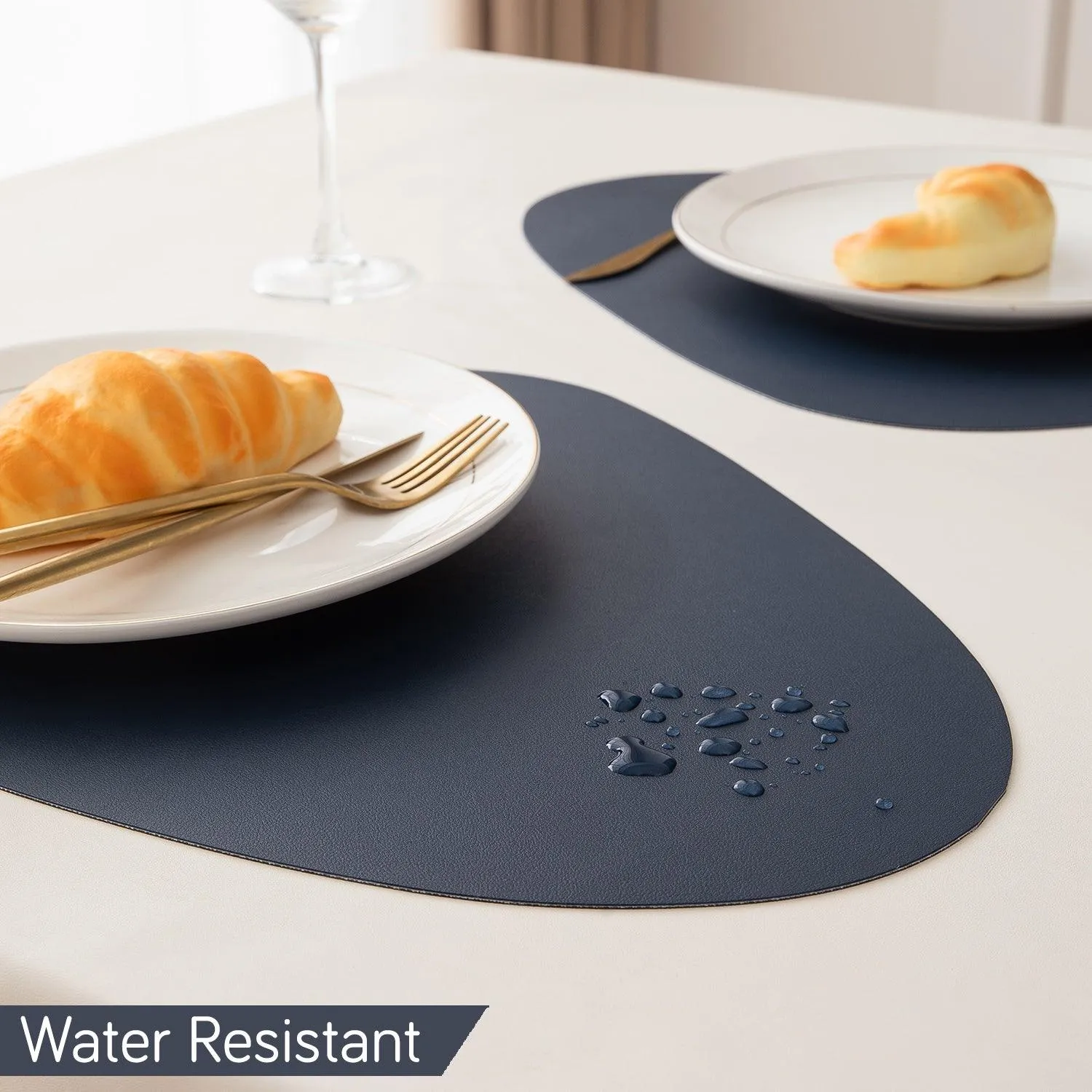 Premium Faux Leather Dining Table Mats, Navy Blue