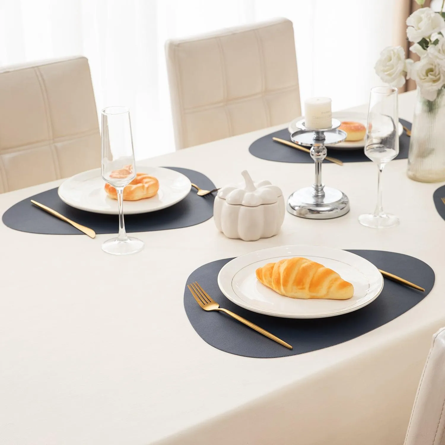 Premium Faux Leather Dining Table Mats, Navy Blue