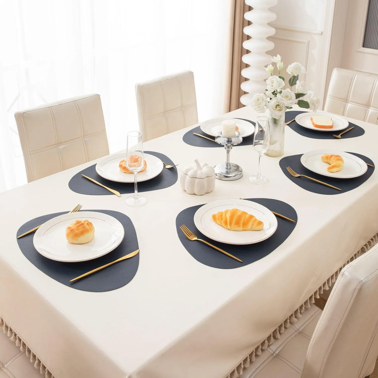 Premium Faux Leather Dining Table Mats, Navy Blue