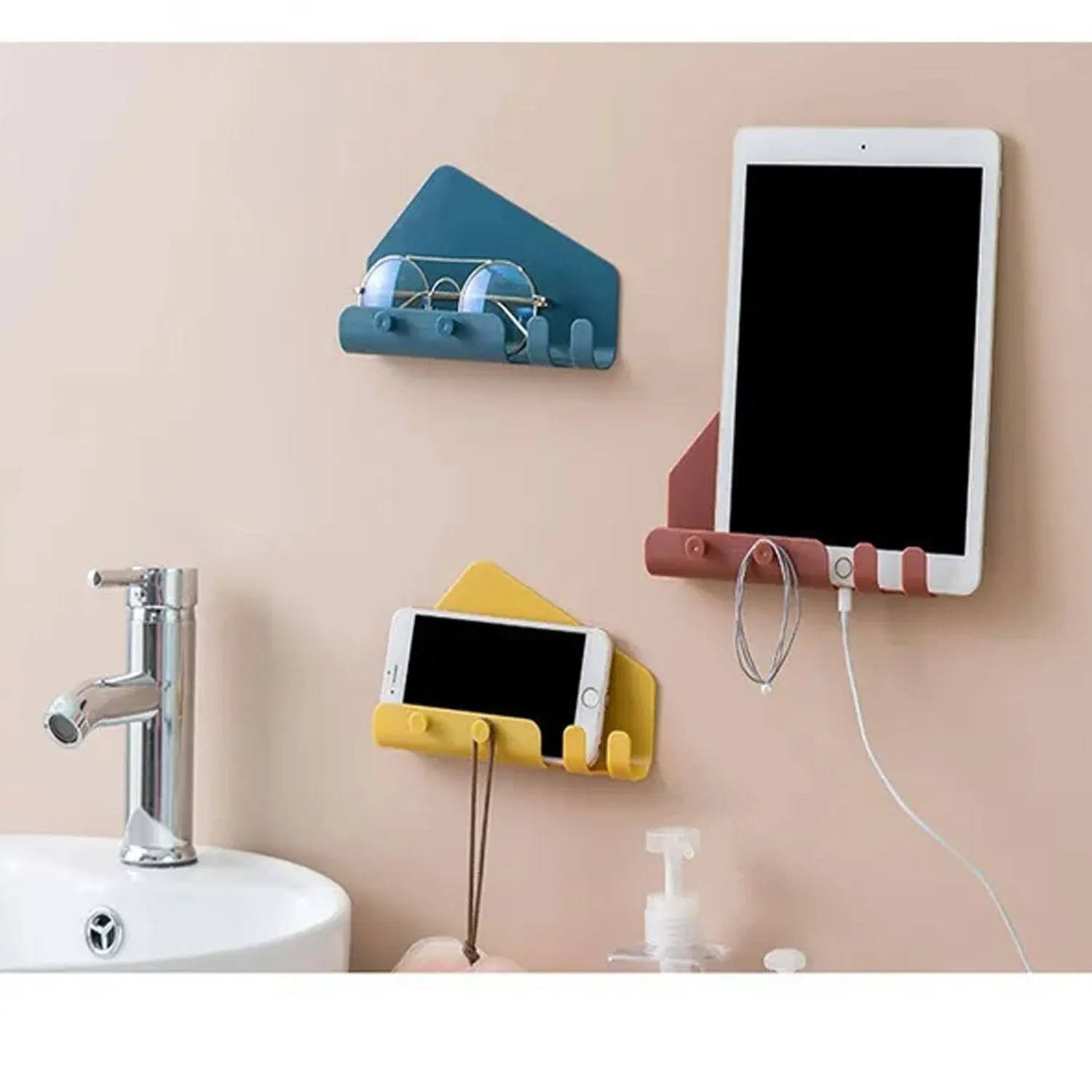 Remote Holders Adhesive Wall Mount Hole Free Wall Hanging Mobile Phone Bracket Sticky Storage Box Tablet Charging Stand Plastic