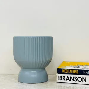 Ribbed Grey-Blue Hourglass Ceramic Planter – Modern Indoor Pot