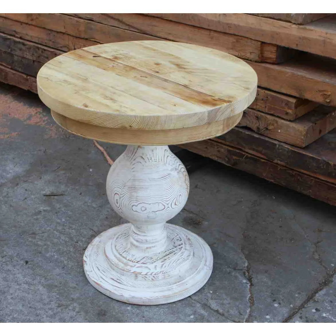 Round  End Table Built in Reclaimed Lumber