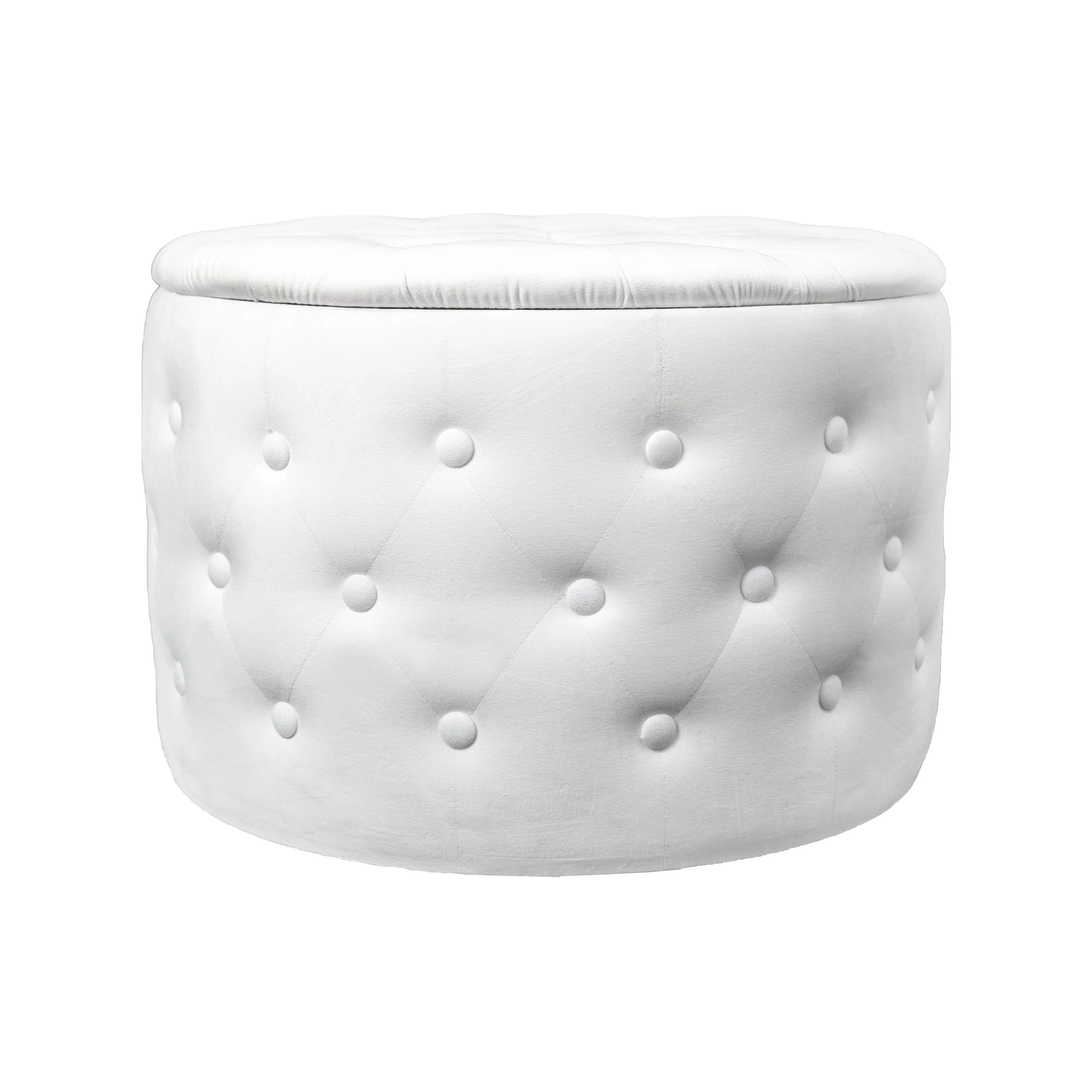 Round Velvet upholstered Storage Ottoman - White