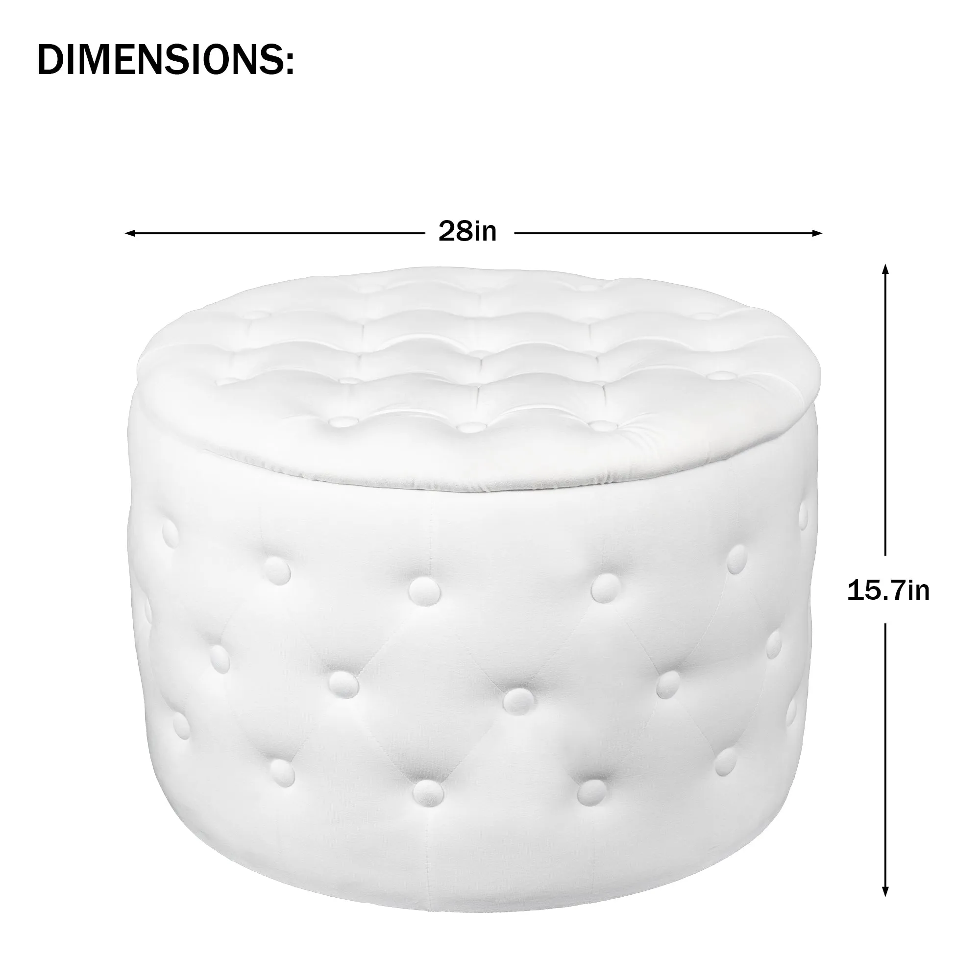 Round Velvet upholstered Storage Ottoman - White