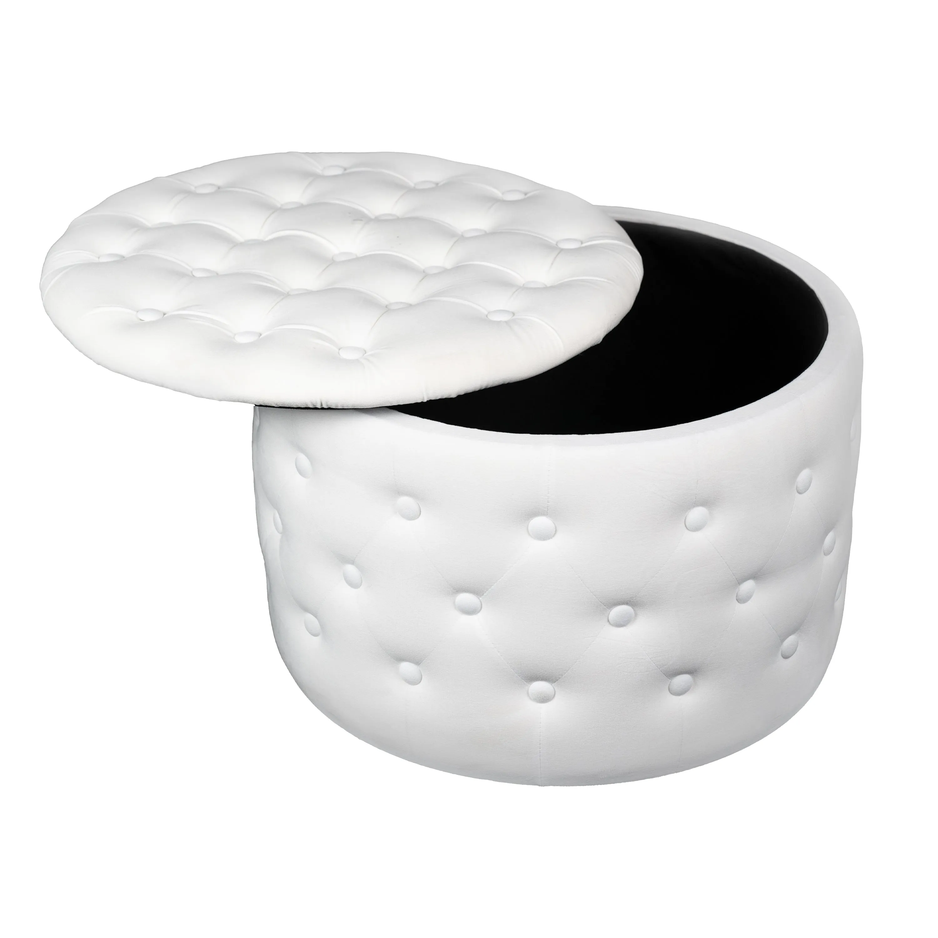 Round Velvet upholstered Storage Ottoman - White