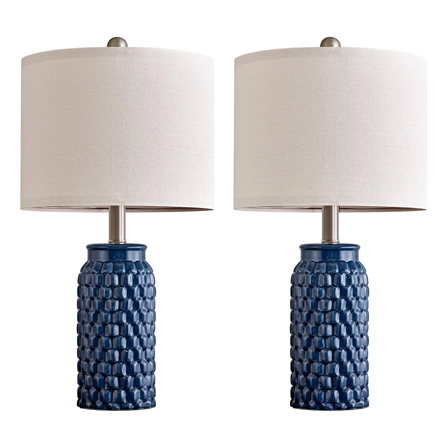 Set of 2 Modern Table Lamps – 20.5" Contemporary Dark Blue Ceramic Nightstand Lamps for Bedroom and Living Room