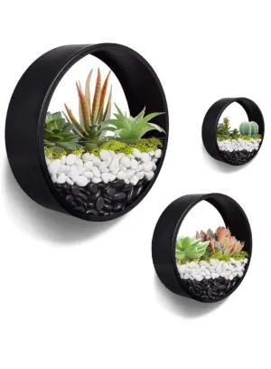 Set of 3 Wall Vases Metal Glass Round Wall Flower Pots Wall Terrarium Vertical Container for Living Room Interior Design, Stairs, Living Room, Bar, Office (Plants NOT Included)