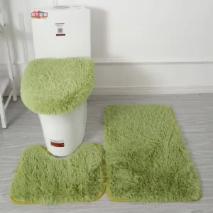 Set of 3pcs Plush Bathroom Bath Mat Anti Slip, Grass Green Color.