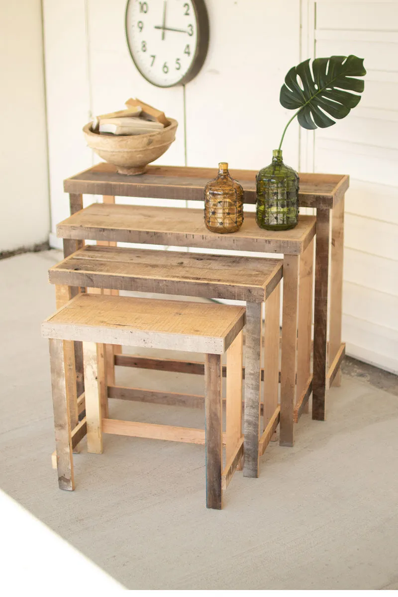 Set Of Four Rustic Recycled Wood Console Display Tables