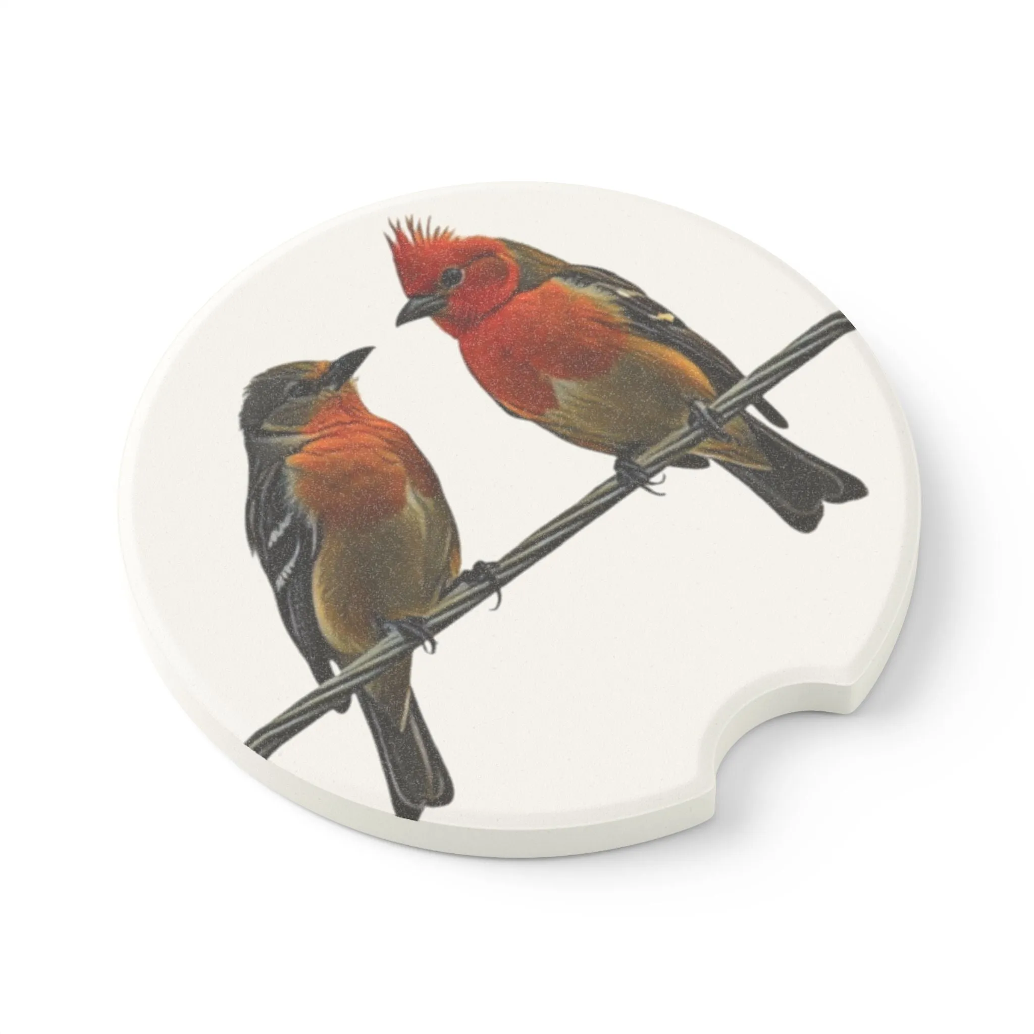 Soapstone Car Coaster, Two Birds on a Wire Art Print, White Background