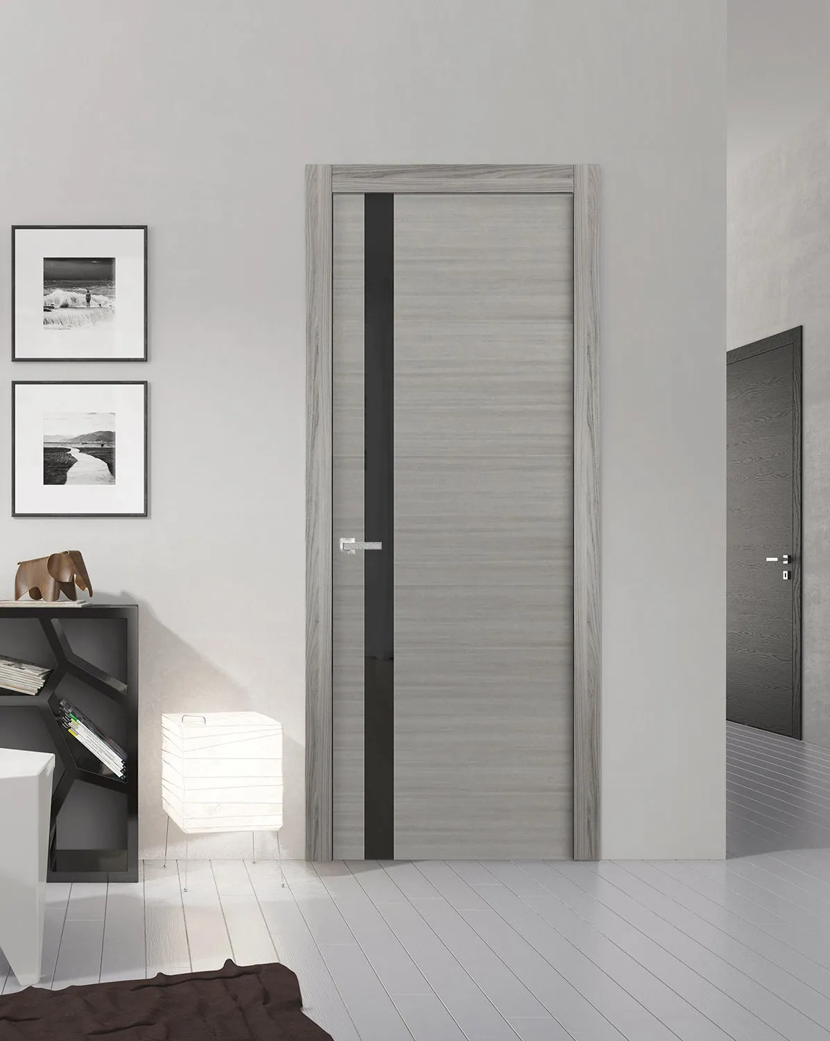 Solid Interior French | Planum 0040 Grey Ash | Single Regular Panel Frame Trims Handle | Bathroom Bedroom Sturdy Doors