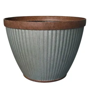 Southern Patio HDR-054795 Planter, 15 in Dia, 11 in H, Round, Resin, Rustic Galvanized, Silvery :EA: QUANTITY: 1