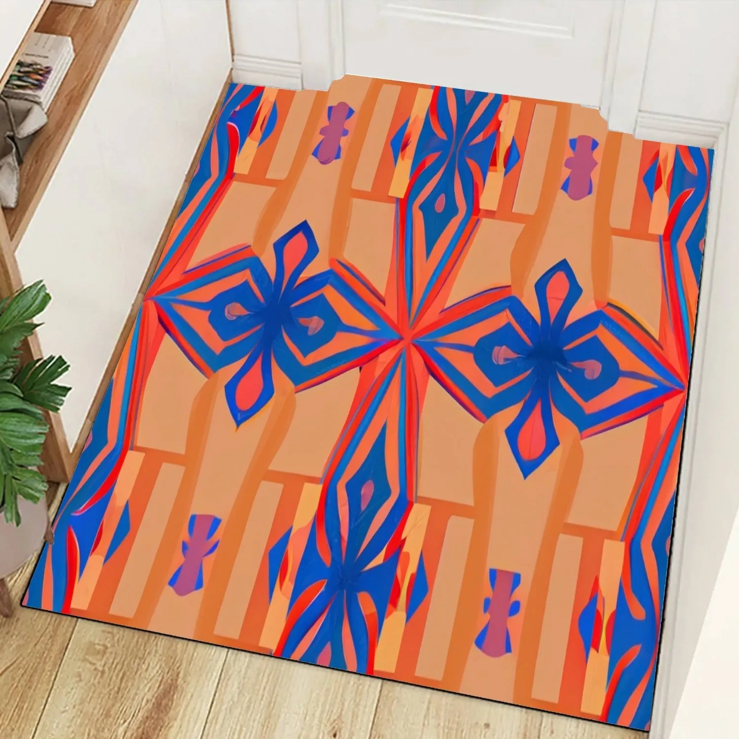 Tapis de sol rectangulaire "Motif orange, rouge et bleu" (1025)