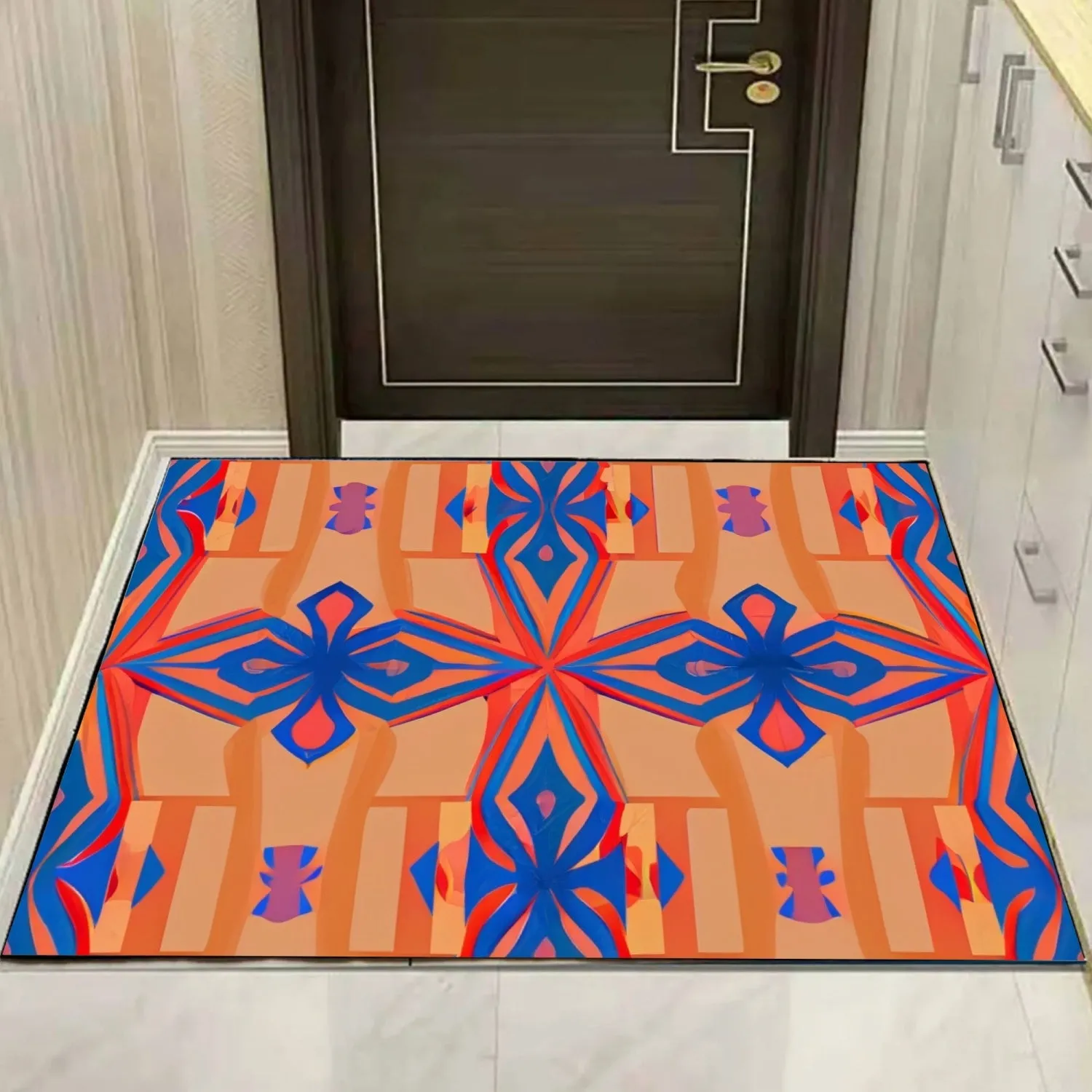 Tapis de sol rectangulaire "Motif orange, rouge et bleu" (1025)