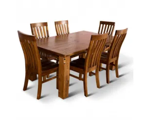 Teasel 7pc Dining Set 180cm Table 6 Chair Solid Pine Wood Timber - Rustic Oak