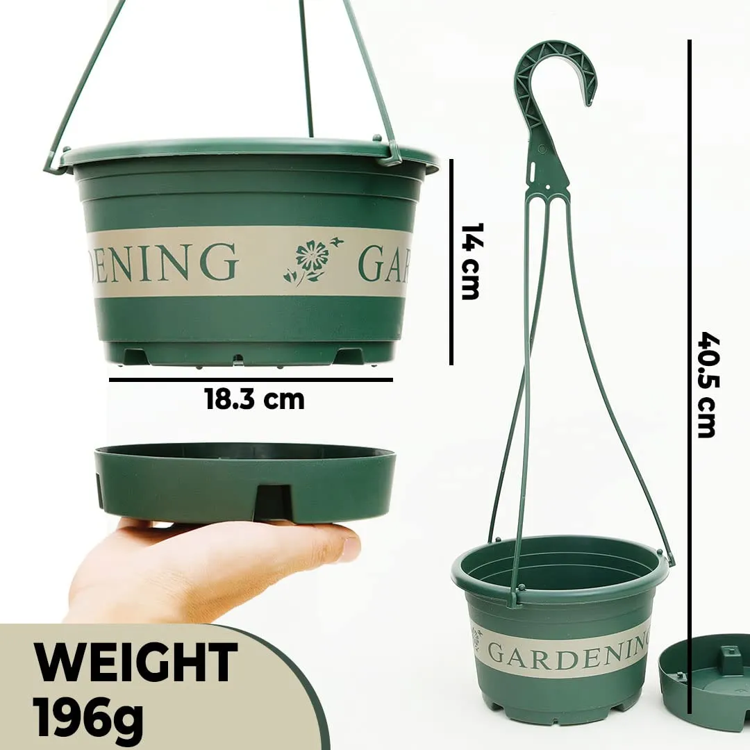 Urbane Home Plastic Flower Pot|Indoor & Outdoor Hanging Planter|Durable & Lightweight|Water Drainage Holes|Hanging Pots for Plants Balcony Railing, Office Decor|DP-2414|Large|Green