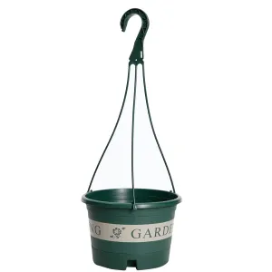 Urbane Home Plastic Flower Pot|Indoor & Outdoor Hanging Planter|Durable & Lightweight|Water Drainage Holes|Hanging Pots for Plants Balcony Railing, Office Decor|DP-2414|Large|Green