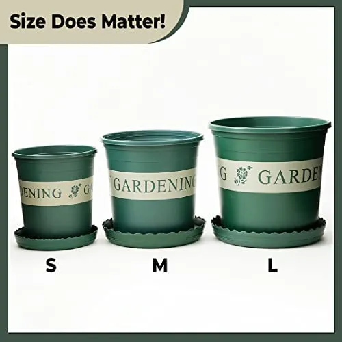 Urbane Home Plastic Plant Pot|Indoor & Outdoor Plant Pot with Tray|Durable & Lightweight|Water Drainage Holes|Plastic Flower Pot for Patio, Garden, Home, & Office|JL-1617|Mini|Green