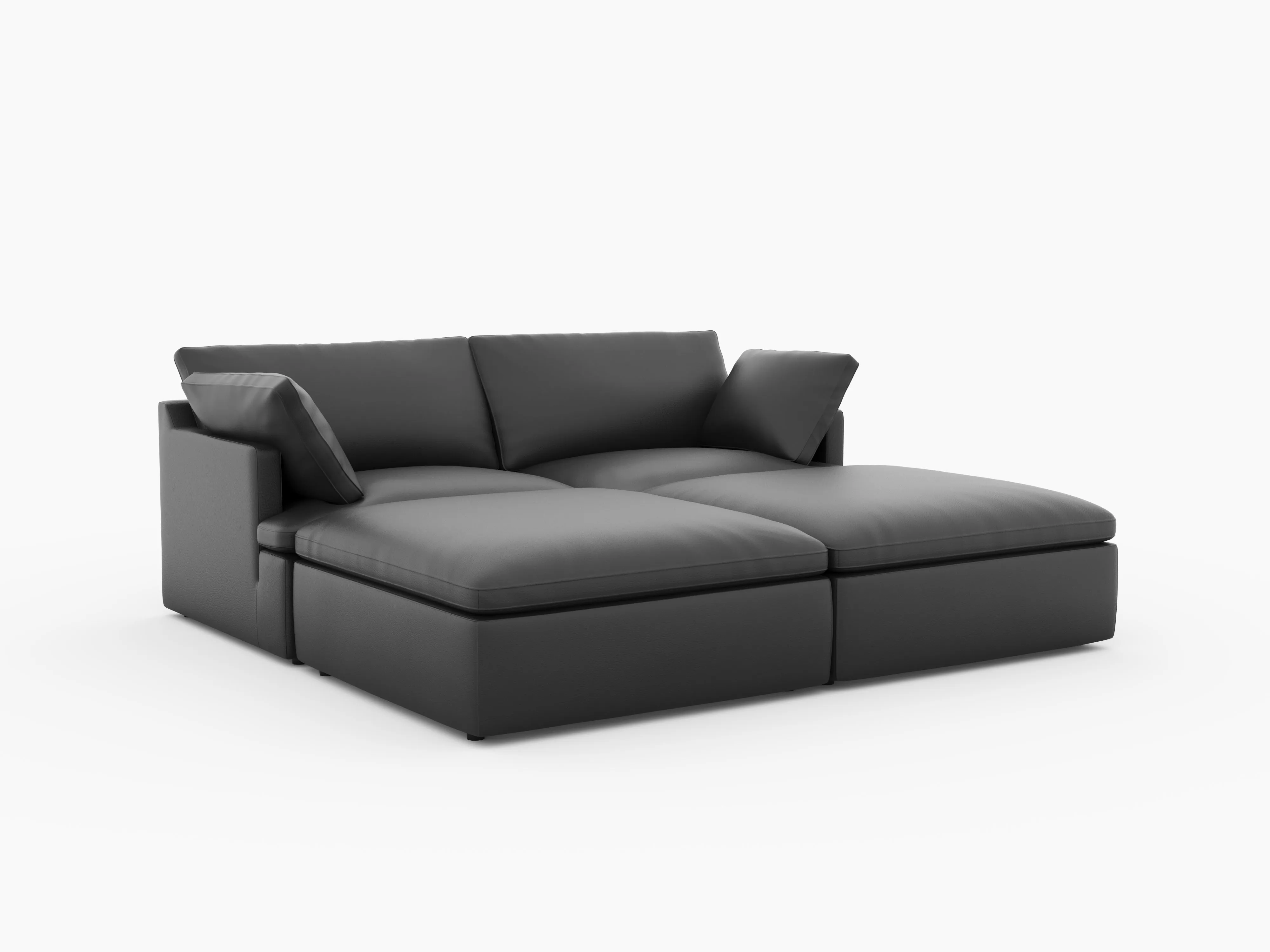 Valencia Isola Cloud Top Grain Leather Theater Lounge Modular Sofa Loveseat and 2 Ottomans, Black Color