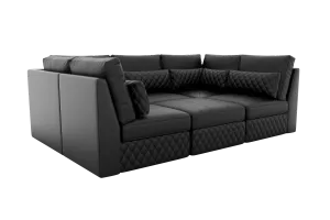 Valencia Pisa Top Grain Nappa 11000 Leather Lounge Sectional Sofa, U Shape Sectional, Black