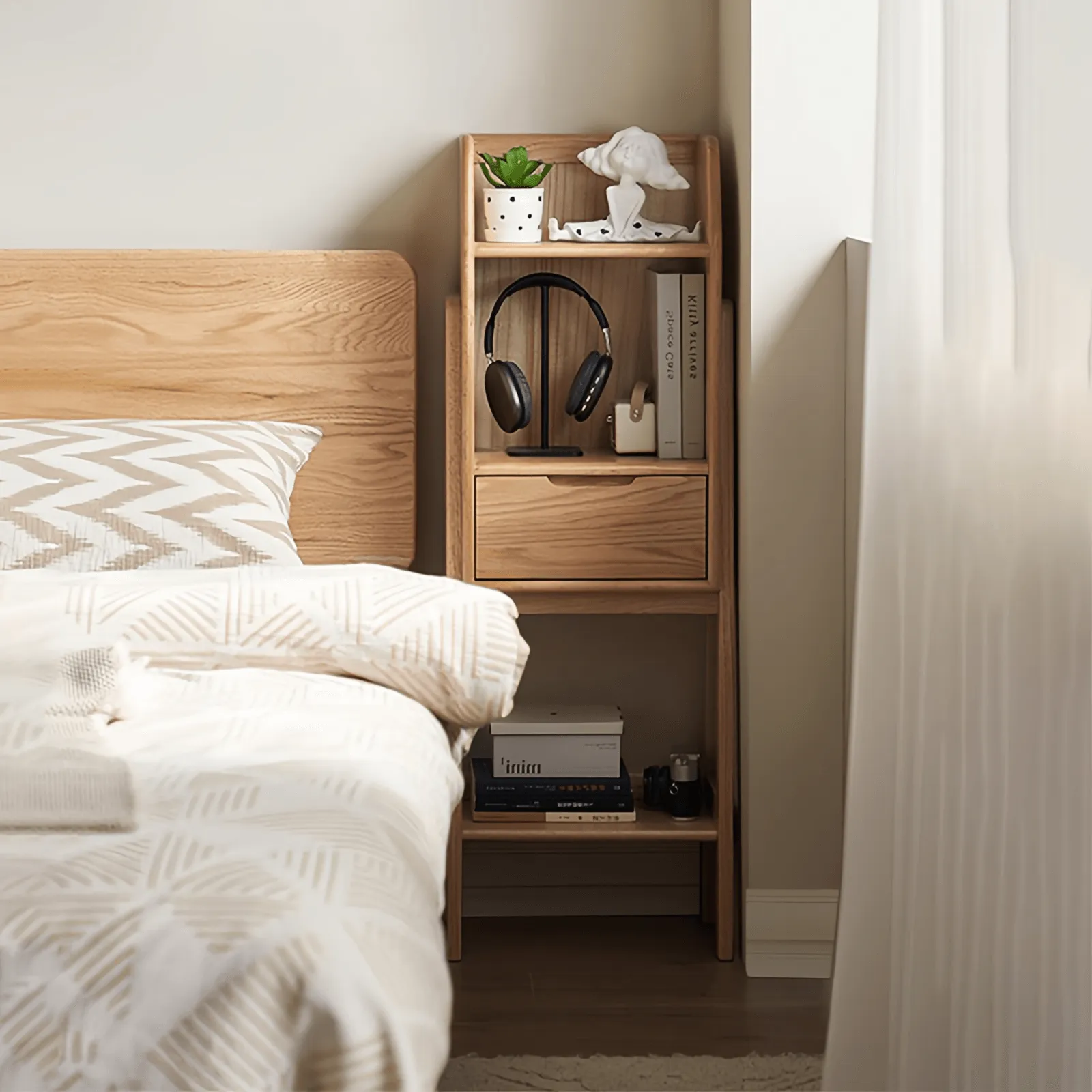 Versatile Wood Storage Rack Modern Wooden Bedside Table With Drawers