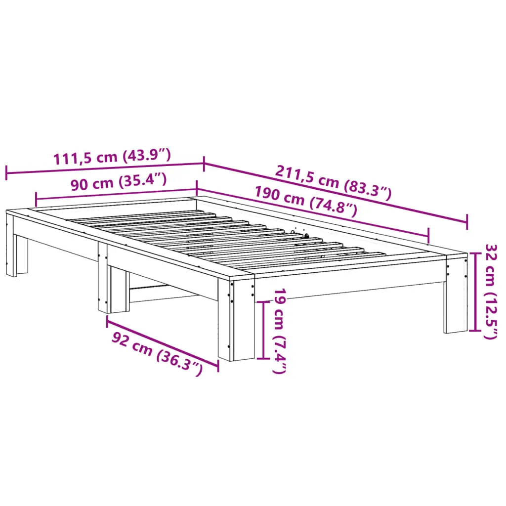 vidaXL Bed Frame without Mattress White 90x190 cm Single Solid Wood Pine