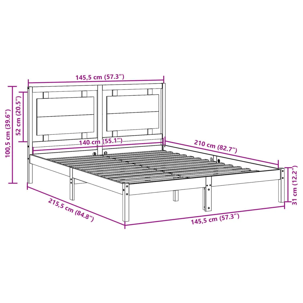 vidaXL Extra Long Bed Frame without Mattress?140x210 cm Solid Wood