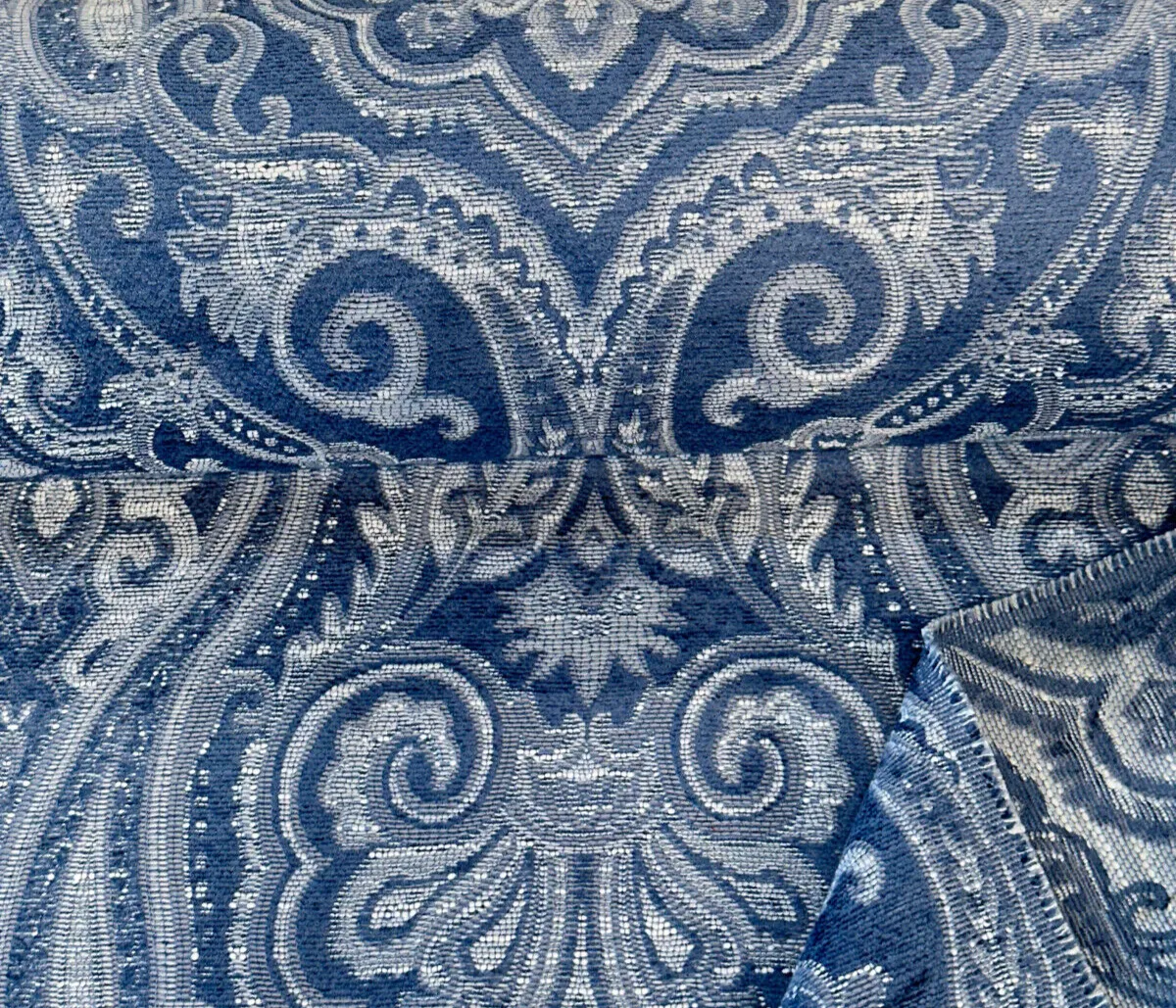 Waverly Clubroom Paisley Damask Prussian Chenille Upholstery Fabric By The Yard